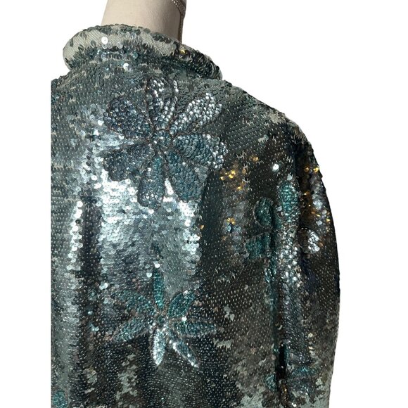 GENE SHELLY'S International Boutique Vintage 100% Wool Blue Sequin Jacket Sz 10 - Picture 14 of 14